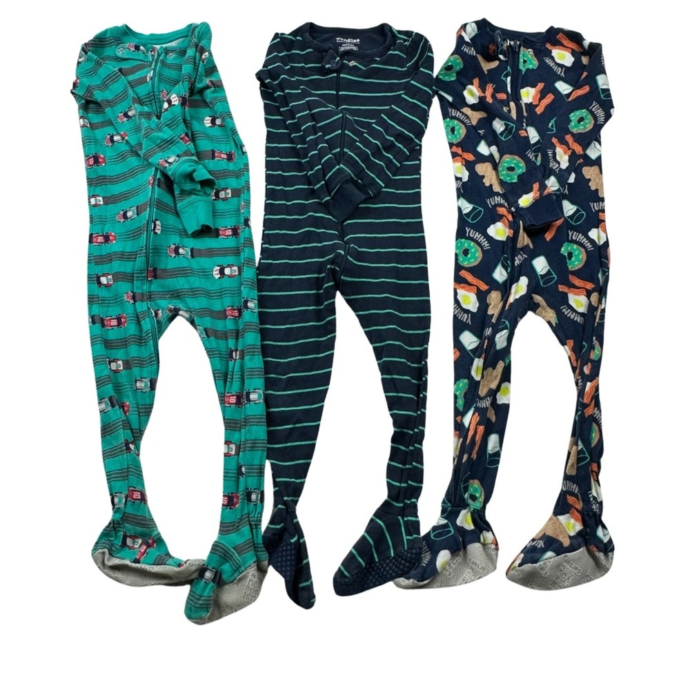 Just One You Footed PJ's Boy's 3T Cars Stripes Dinosaurs Breakfast Lot Of 3